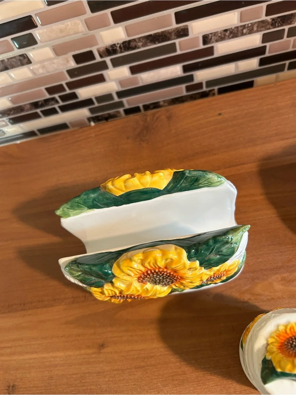Sunflower Ceramic Kitchen Set - Salt & Pepper Set Napkin Scrubbie Holder